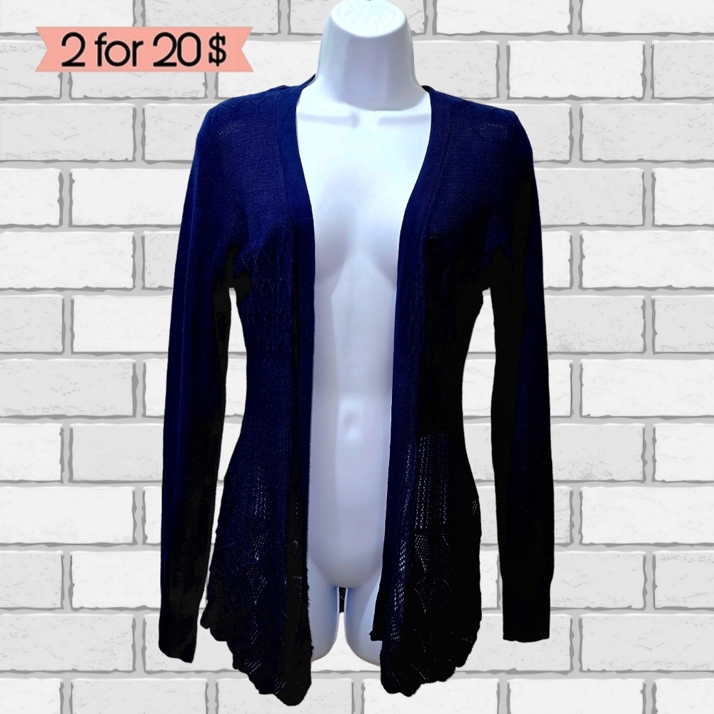Dreamers | Navy Blue Scalloped Hem Knit Long Sleeve Cardigan - M
